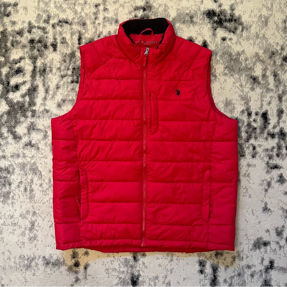U.S. Polo Assn Red Quilted Puffer Vest Mens 3XL Full Zip Lightweight Jacket